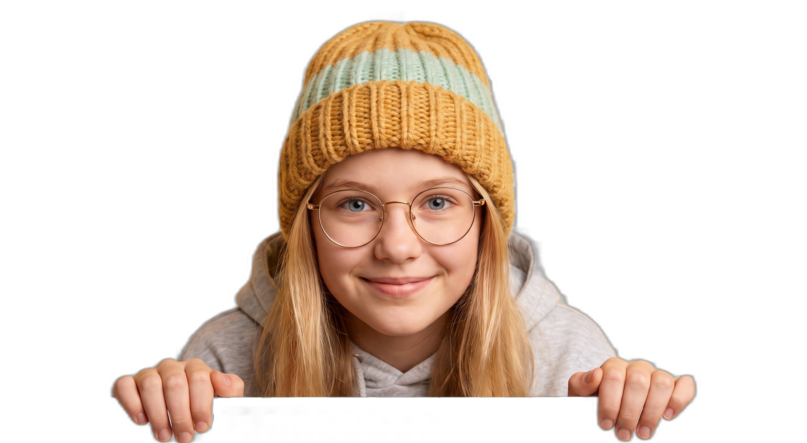 Lächelnde Schülerin mit Brille und Mütze